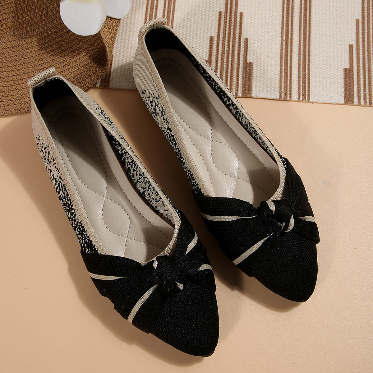 Women's Autumn Fashion Fly-Knit Slip-On Casual Shoes with Bow Detail