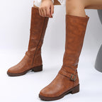 2026 Autumn/Winter Women's Zippered Low-Heel Tall Boots