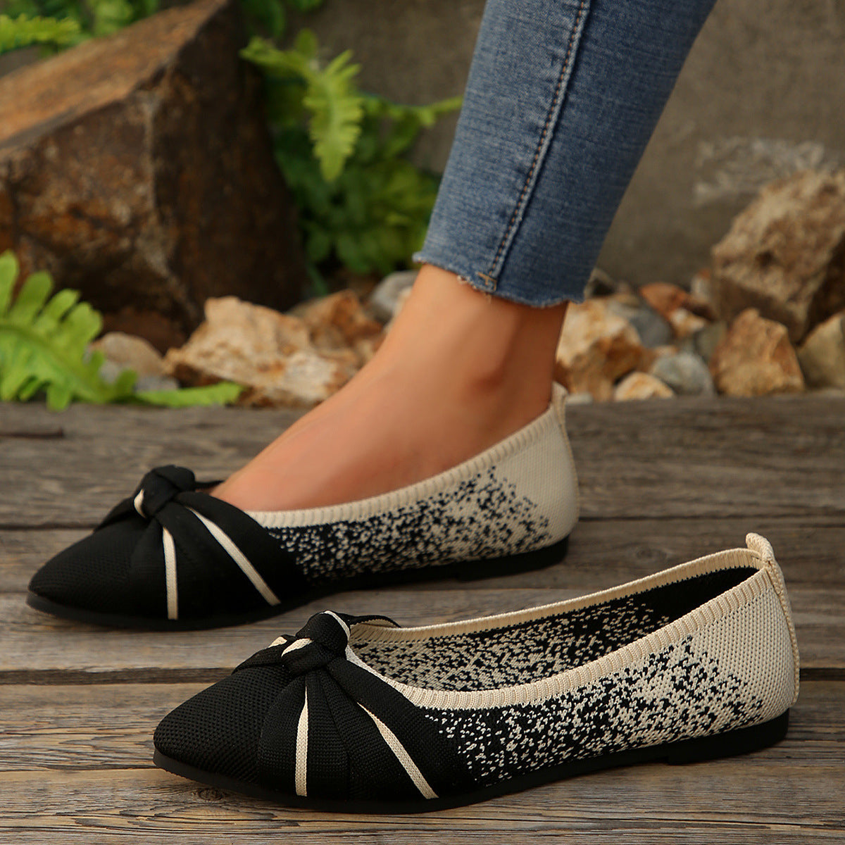 Women's Autumn Fashion Fly-Knit Slip-On Casual Shoes with Bow Detail