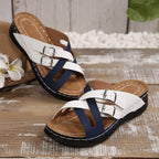 New Summer Color-Block Wedge Platform Sandals with Buckle Detail