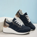 New Women's Lace-up Casual Sneakers with Laser-cut Detail, Platform Sole, and Plus-Size Options
