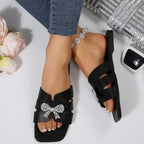 Women's Summer Flat Slide Sandals with Metal H-Buckle