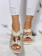 2026 Summer Women's Sandals: Metal Buckle, Jute-Wrapped Wedge