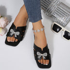 Women's Summer Flat Slide Sandals with Metal H-Buckle